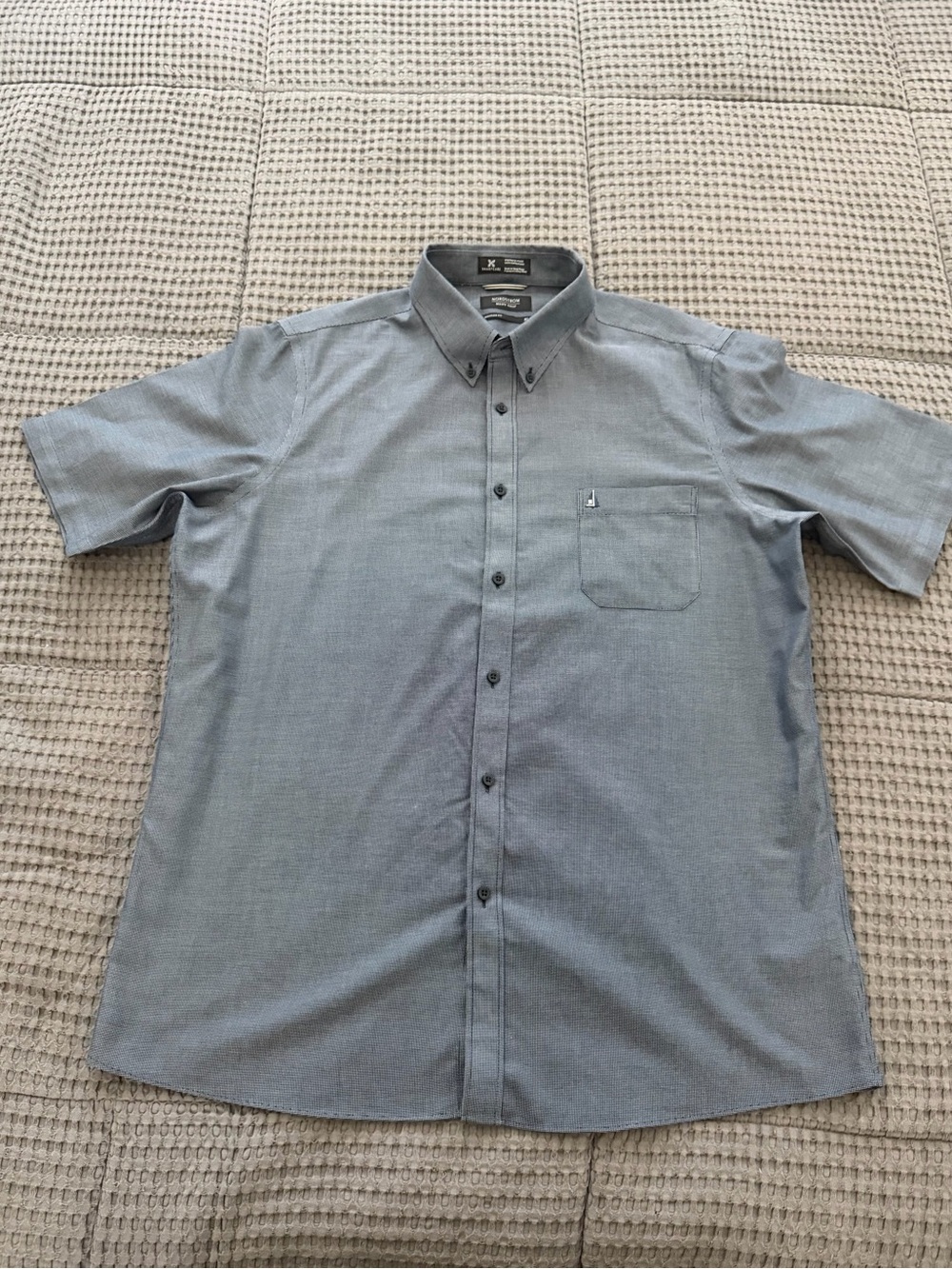 Nordstrom Men's Short-Sleeve Button-Down Shirt - Navy Blue Gray